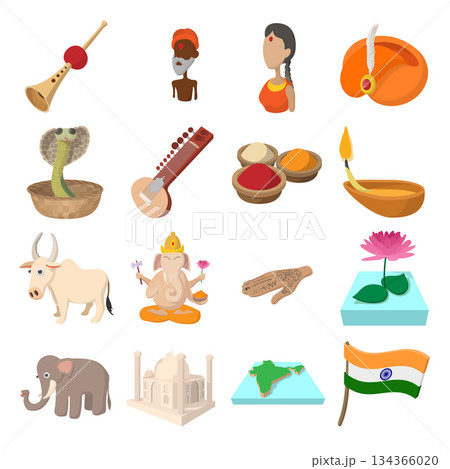 India icons cartoon India icons cartoon 134366020