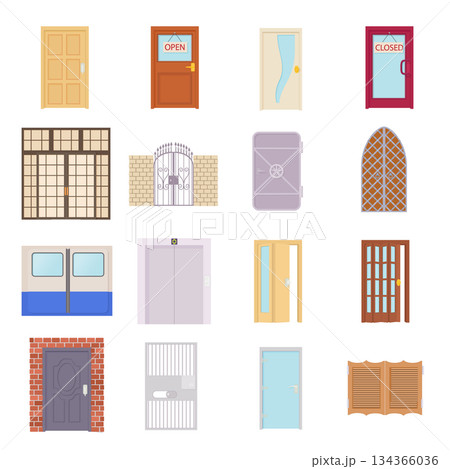 Door icons set, cartoon style 134366036