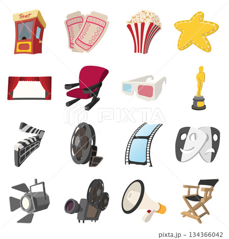 Cinema cartoon icons set Cinema cartoon icons set 134366042