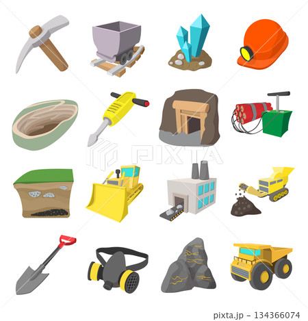 Mining icons cartoon set 134366074