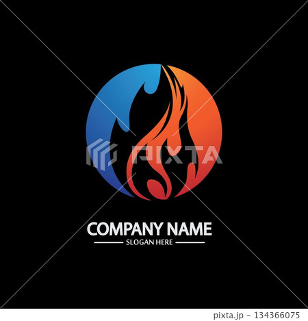 Abstract Fire Flame logo template on black background. Corporate branding identity Abstract Fire Flame logo template on black background. Corporate branding identity 134366075