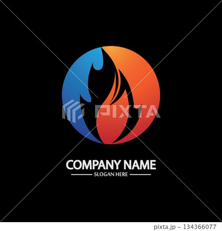 Abstract Fire Flame logo template on black background. Corporate branding identity 134366077