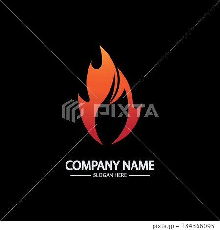Abstract Fire Flame logo template on black background. Corporate branding identity Abstract Fire Flame logo template on black background. Corporate branding identity 134366095