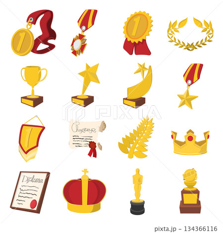 Trophy and awards cartoon icons set 134366116