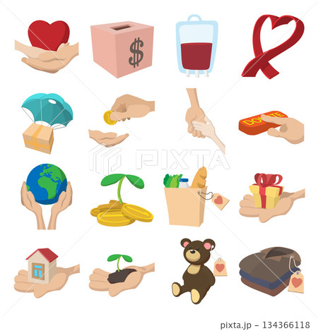 Donate given cartoon icons set 134366118