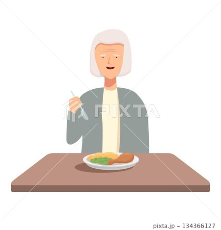 Senior woman enjoying a meal at home 134366127