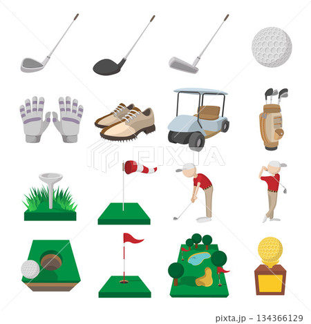 Golf cartoon icons set 134366129