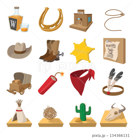 Wild west cowboy cartoon icons 134366131