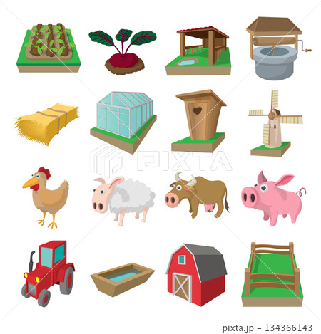 Farm cartoon icons set 134366143