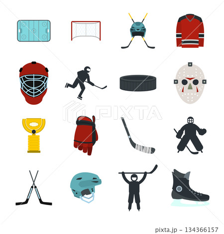 Hockey flat icons set 134366157