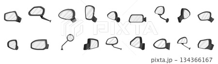 Side rear view mirror icons set. Set of realistic car rearview mirror icons showing different types and perspectives for safe driving 134366167