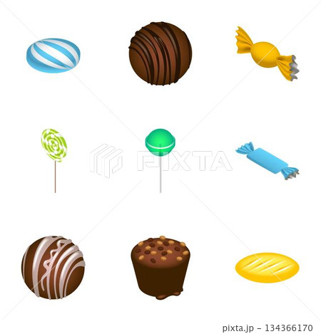Dessert candy icon set, isometric style 134366170