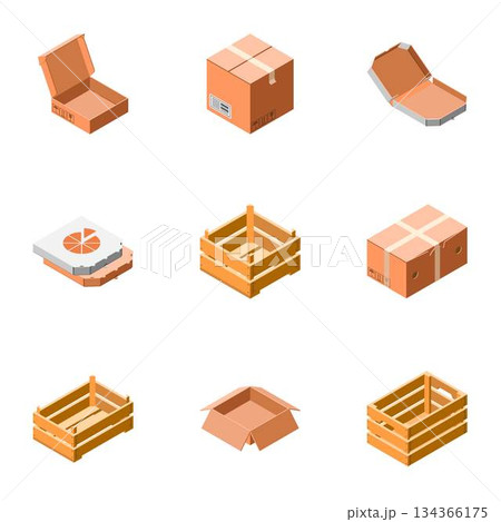 Delivery packing box icon set, isometric style 134366175