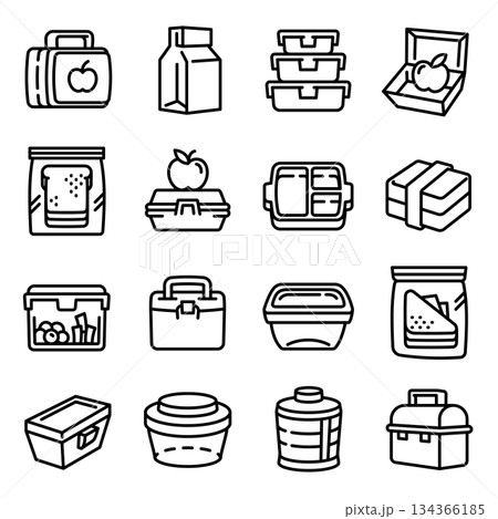 Lunchbox icons set, outline style Lunchbox icons set, outline style 134366185
