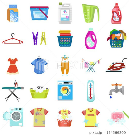 Laundry icon set, flat style Laundry icon set, flat style 134366200