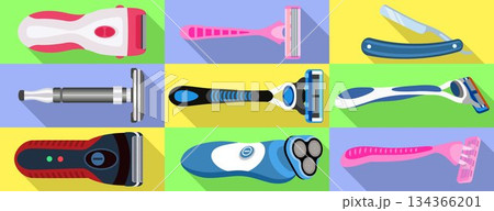 Shaver icons set, flat style Shaver icons set, flat style 134366201