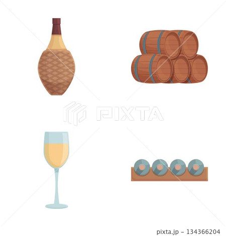 Assorted wine elements and accessories vector set 134366204