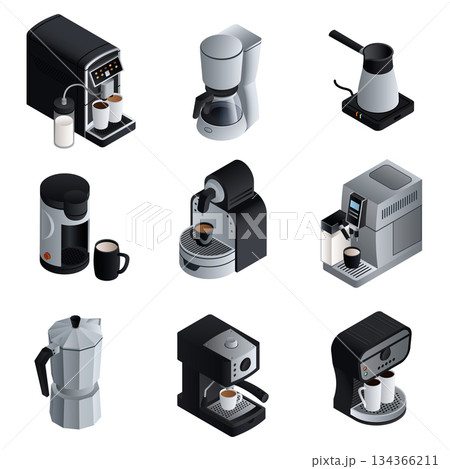 Coffee maker icons set, isometric style 134366211