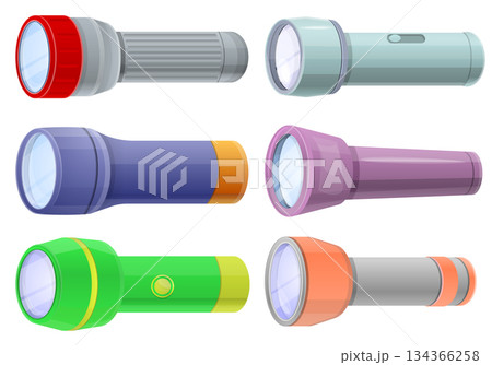 Flashlight icons set, cartoon style Flashlight icons set, cartoon style 134366258