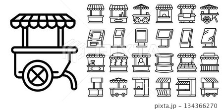 Kiosk icons set, outline style 134366270