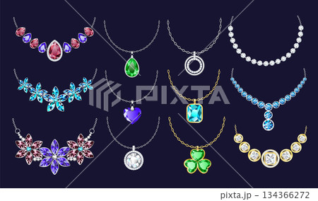 Necklace icon set, realistic style 134366272