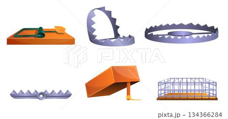 Trap icons set, cartoon style 134366284