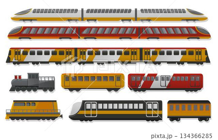 Subway train icon set, cartoon style 134366285