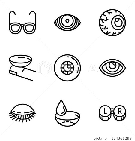 Eye care icon set, outline style 134366295