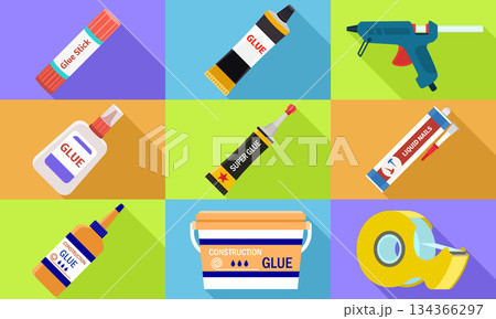 Glue icons set, flat style 134366297