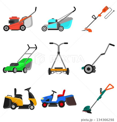 Lawnmower icons set, flat style 134366298