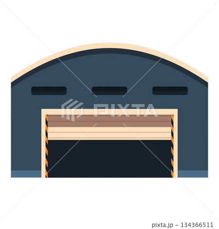 Large industrial building with closed roller shutter door 134366511