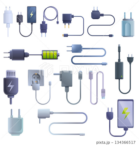 Charger icons set, cartoon style Charger icons set, cartoon style 134366517