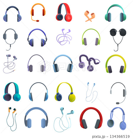 Headset icons set, cartoon style 134366519