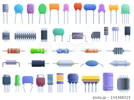 Capacitor icons set, cartoon style Capacitor icons set, cartoon style 134366525