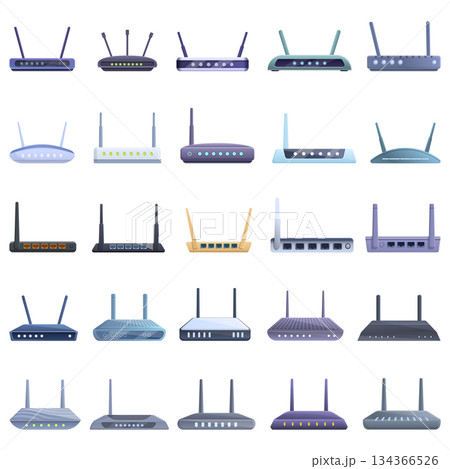 Modem icons set, cartoon style Modem icons set, cartoon style 134366526