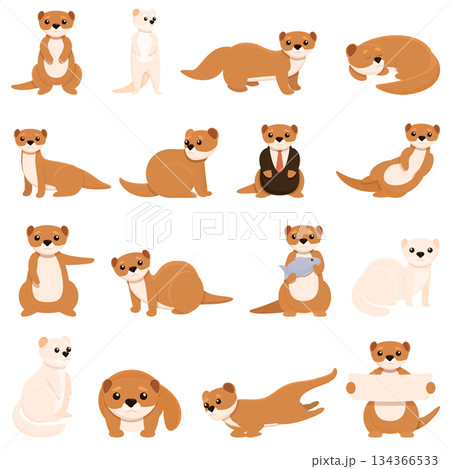 Mink icons set, cartoon style Mink icons set, cartoon style 134366533