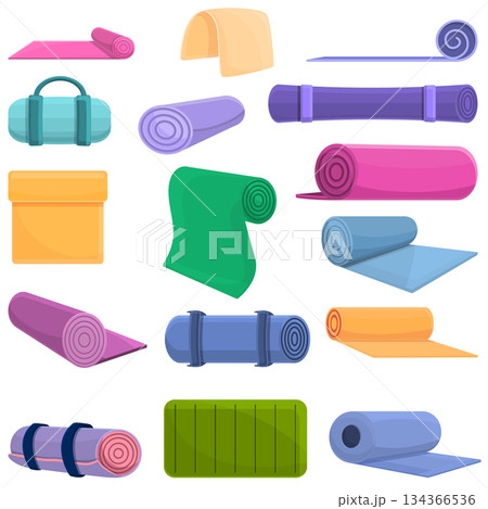Yoga mat icons set, cartoon style Yoga mat icons set, cartoon style 134366536
