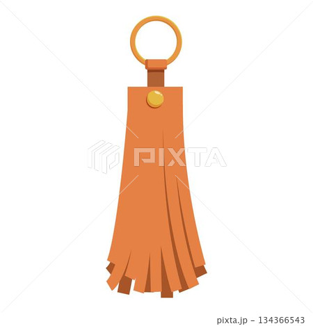 Orange tassel keychain with gold ring and button hanging 134366543