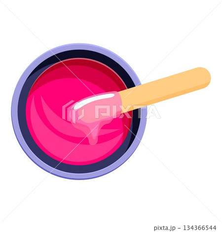 Pink cosmetic wax in jar with applicator stick dripping 134366544