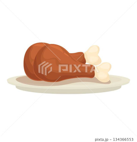 Two roasted chicken legs lying on a round plate 134366553