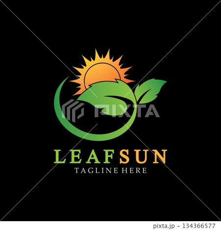 Sun & Green Leaf Logo Icons vector design template. Eco Sun Energy Logo isolated on black background Sun & Green Leaf Logo Icons vector design template. Eco Sun Energy Logo isolated on black background 134366577