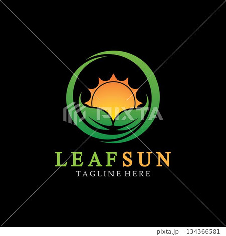 Sun & Green Leaf Logo Icons vector design template. Eco Sun Energy Logo isolated on black background Sun & Green Leaf Logo Icons vector design template. Eco Sun Energy Logo isolated on black background 134366581