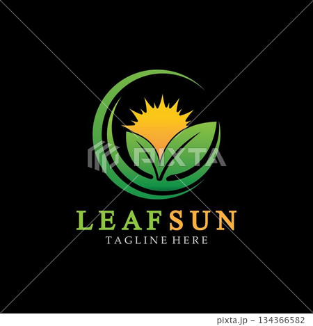 Sun & Green Leaf Logo Icons vector design template. Eco Sun Energy Logo isolated on black background Sun & Green Leaf Logo Icons vector design template. Eco Sun Energy Logo isolated on black background 134366582