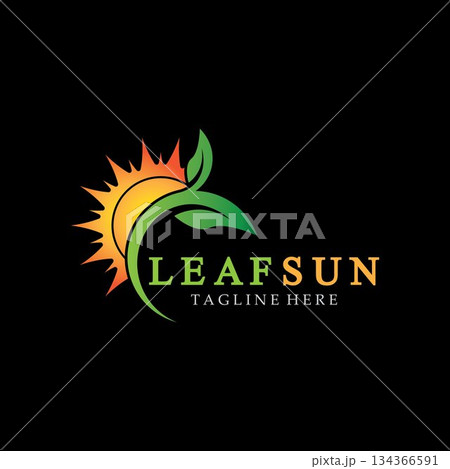 Sun & Green Leaf Logo Icons vector design template. Eco Sun Energy Logo isolated on black background Sun & Green Leaf Logo Icons vector design template. Eco Sun Energy Logo isolated on black background 134366591