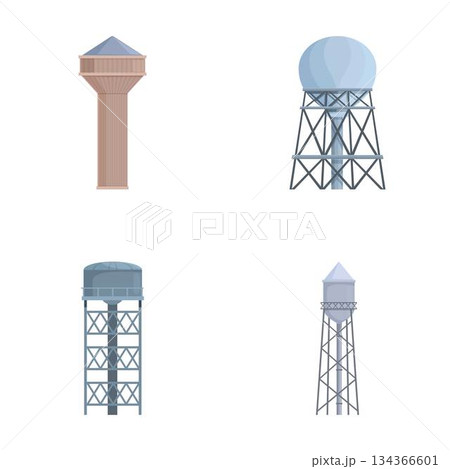 Set of water towers icons isolated on white background 134366601