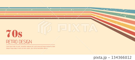 Stripe rainbow groovy. Artistic vintage poster with bold wavy lines and abstract motifs. Retro or modern interior decor. Vector illustration 134366812