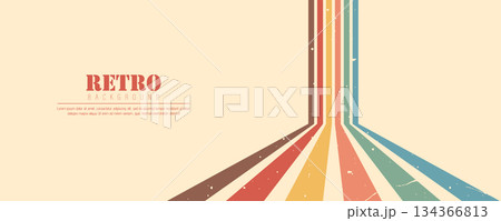 Stripe rainbow groovy. Vintage abstract poster design with wavy lines. Retro color palette for wall art or decor. Vector illustration 134366813