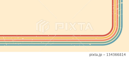 Groovy 70s retro art. Vintage rainbow stripes and abstract waves. Colorful graphic design or wallpaper. Vector illustration 134366814