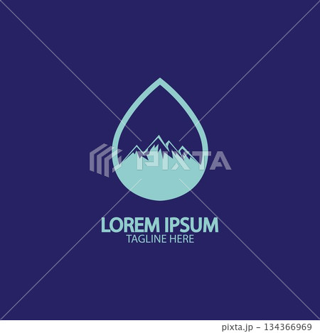 Water drop with mountain river icon Logo vector illustration for water business stock illustration 134366969