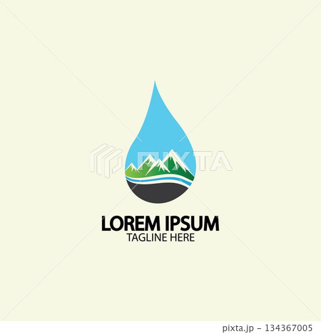 Water drop with mountain river icon Logo vector illustration for water business stock illustration 134367005